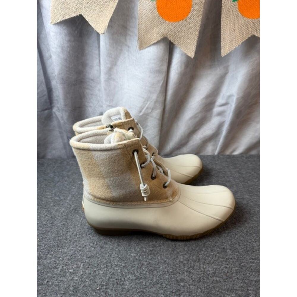 Sperry Women's Saltwater Emboss Wool Boots Waterproof White/Plaid sz 11M - Picture 3 of 10